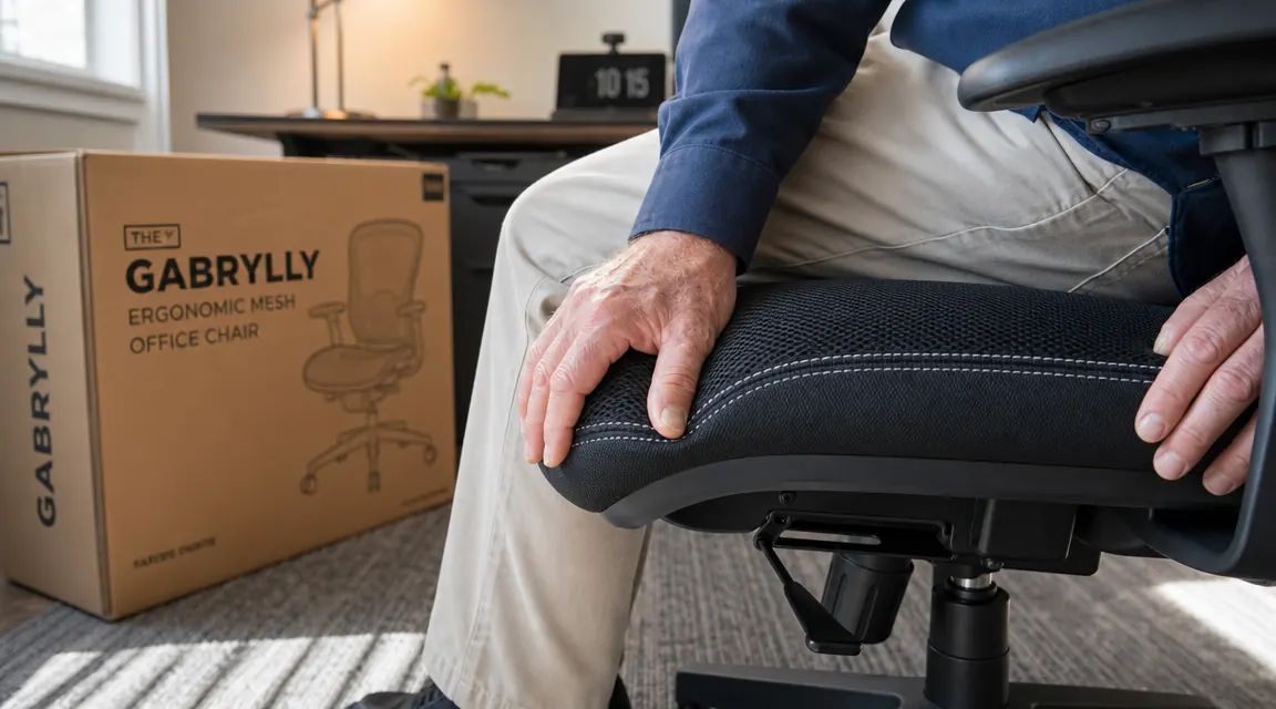 Close-up of the GABRYLLY chair seat cushion edge showing foam density and fabric stitching detail