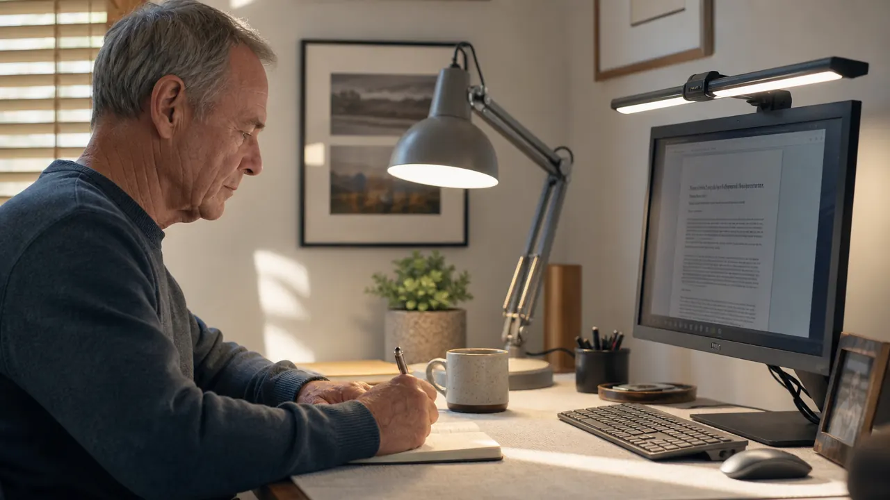 Lepro metal desk lamp and BenQ ScreenBar monitor light bar side by side on a clean home office desk